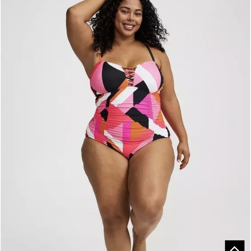 Torrid Pink and Black Geometric One-Piece Swimsuit